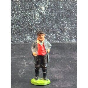 Vintage Hand-Painted Metal Miniature Man Figurine With Cap & Red Vest Germany